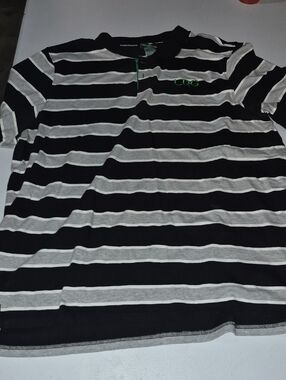 LRG Black and Gray Striped Polo with Green Logo